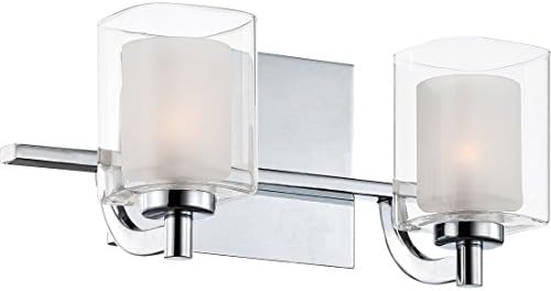 Quoizel Kolt Modern Vanity Lights, 2-Light, 13 Inch Polished Chrome Bathroom Lighting Fixtures Over Mirror, Sandblasted Inner Glass, 50 W LED Bulb, Wall Mount Light for Bathrooms, Kitchen or Hallway
