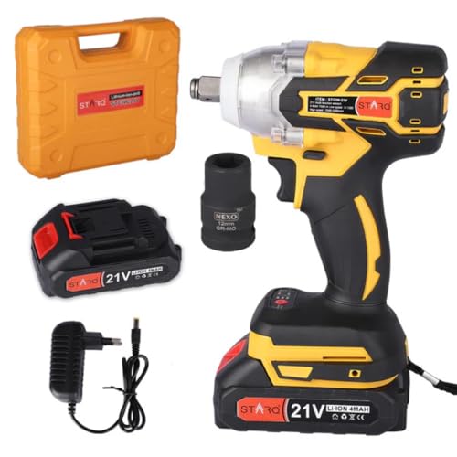 Image of STARQ Heavy Duty 21V Cordless Impact Wrench with 2 Batteries 2 Variable Speed Build-In LED Lights Forward & Reverse Switch Yellow