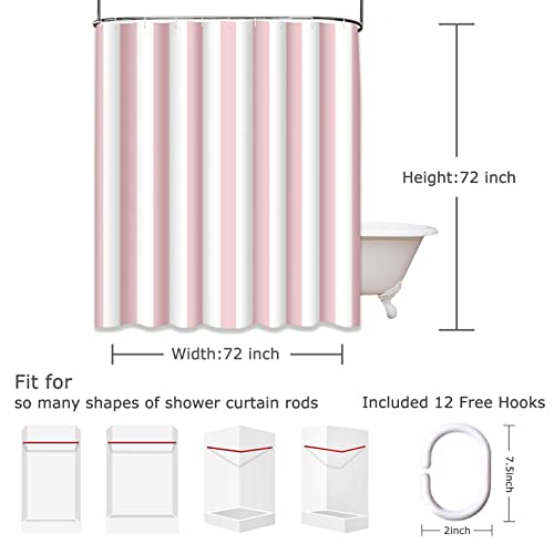 Emvency Shower Curtain Abstract Classic Pink And White Stripe Graphic Modern Waterproof Polyester Fabric 72 X 72 Inches Set With Hooks #TOP1