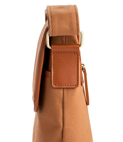 Aapporto Tablet Bag For Ipad Air Or Galaxy Tab S3 Plus Tablets Up To 10.1 Inches - Brown Canvas With Genuine Leather Trim - Vertical Purse - Shoulder Strap With Matching Fabric - Zip Pockets #TOP5