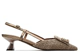 Lodi - Zapato de salón Destalonado,tacón Kitten,de Piel y Tela,con pedrería,Elegante para: Mujer Color: Natural Talla:39