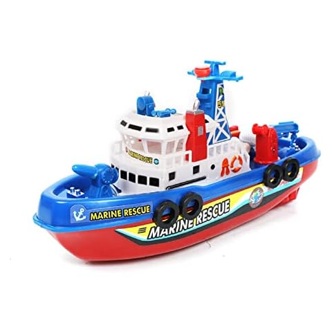 ColdShine Electric Rescue Boat Toy 24x12x8cm Children Water Spraying Rescue Ship Model with Photoacoustic Plastic Fire Marine Warship Suitable for Bathtub Swimming Pool Beach Cover
