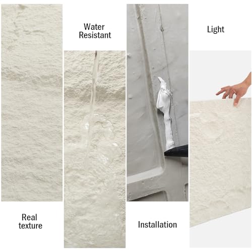 ARTSLAT 4-Pack 3D PU Stone Wall Panels for Interior Decor Faux Stone Accent Tiles, White, 47.24"x23.62"x(0.6"-1.18") Waterproof & Lightweight 3D Wall Design by ARTSLAT - Image 5