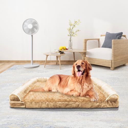 MODCART 大型犬用整形外科犬用ベッド、メモリーフォーム XL エクストララージキャットベッド 貼り付け可能なデザイン 防水ペットカウチベッド 洗濯可能な取り外し可能なカバー付き(44インチ、カーキ)