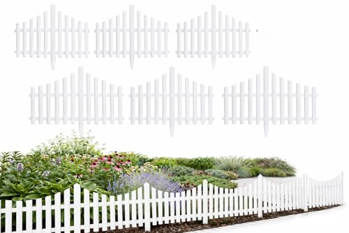 Image of Garden Fence Decorative Interlocking Plastic Border Panels (6 Panels,7.5ft Length) White Weather Resistant Outdoor Garden Edging Fence with Locking System for Lawn, Plants, Pathway & Flower Beds