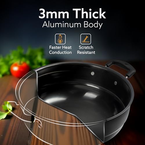 Image of AGARO Elite Hard Anodised Multi Kadhai with Stainless Steel Lid, 5L, Gas Compatible, 3mm Thick Body, Riveted Handle