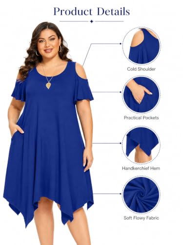 Image of Pinup Fashion Plus Size Summer Sundress Casual Flowy Cold Shoulder Dress