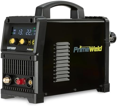PrimeWeld 50A Air Inverter Plasma Cutter with Non-Touch Pilot Arc, Automatic Dual-Voltage (110V/220V) and Dual-Frequency (50Hz/60Hz) Portable Plasma Cutter, 1/2" Clean Cut, CUT50DP