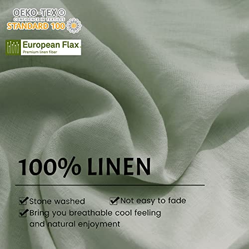 100% French Linen Duvet Cover Set King, Soft Stone Washed Flax Linen Washed King Size Duvet Cover Set, Breathable Cooling Duvet Cover For Hot Sleepers, 1 Duvet Cover And 2 Pillowshams, Sage Green #TOP1