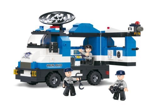 Sluban Mobile Police Station with side open and police figures interacting