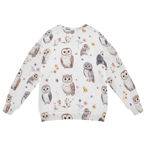 JUNZAN Cartoon Cute Owls White Big Girls Sweatshirt Hoodie Long Sleeve Tops Clothing Shirts Athletic 4T2