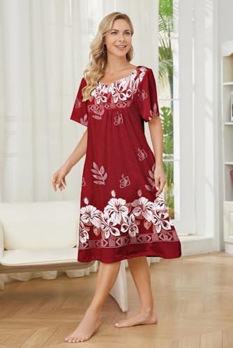 Image of House Dresses for Women with Pockets Mumu Dresses Short Sleeve Moo Moos for Women Nightgown Duster Lounge Dress S-3XL