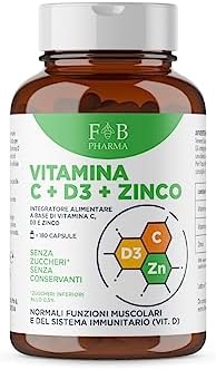 FB Pharma - Integratore di Vitamina C + Zinco + Vitamina D3 - Alto dosaggio, 180 capsule - Formula studiata in Italia Generico - integratore