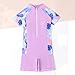 Girls Short Sleeve Rash Guard Zipper Front One Piece Swimsuits Patchwork Boyshorts Bathing Suit Swimwear for 4-13 Years