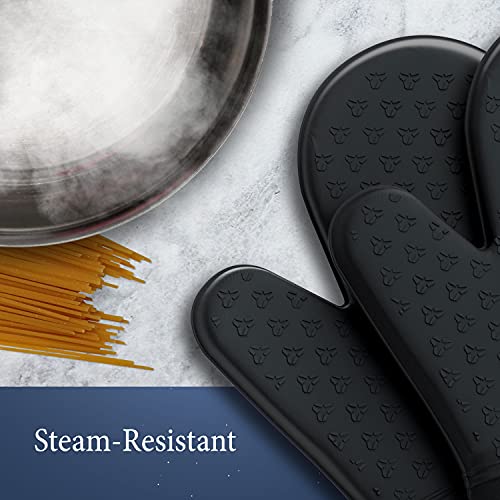 Cosy House Collection 4-Piece Oven Mitt & Pot Holder Set - 500°F Heat Resistant Trivet Cooking Gloves - Flexible, Durable & Comfortable Long-Lasting Silicone - Cooking, Baking & Grilling (Black) #TOP4