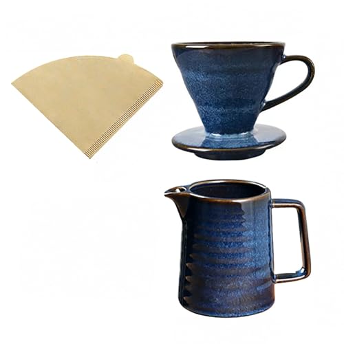 Yuchengli Pour‑Over Coffee Maker, Starry‑Blue V60 Ceramic Pour‑Over Coffee Pot, 450ml Pour‑Over Coffee Dripper, Comes with 40‑Pack Coffee Filters