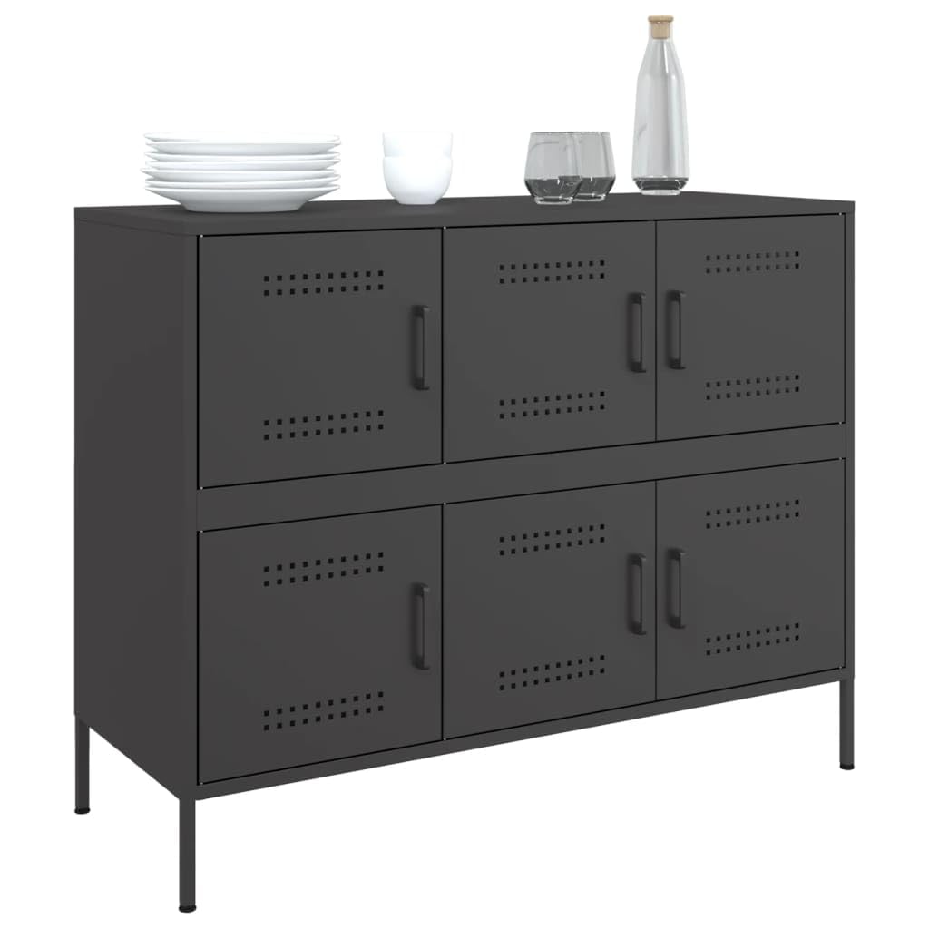 Credenza nera, 100,5 x 39 x 79 cm, armadio in metallo con 6 ante