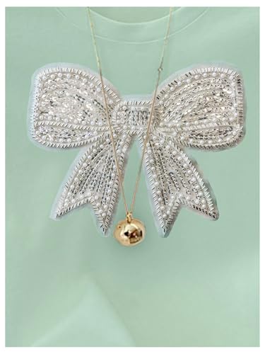 Image of RoseSeek Women's Rhinestone Sequin Bowknot Graphic Tees Short Sleeve Crewneck Summer Tops Going Out T Shirt