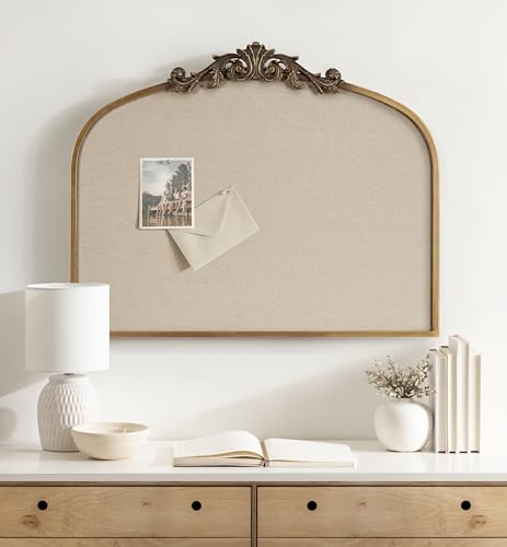 Image of Kate and Laurel Arendahl Wide Decorative Arch Pinboard; 30 x 24; Gold; Framed Arched Ornate Vintage Cork Board for Use as Motivational Vision Board or Wall Organizer