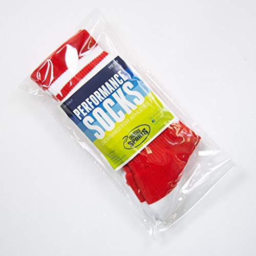 Chalktalksports Basketball Woven Mid-Calf Socks | Classic Stripe & Ball | Red & White #TOP4