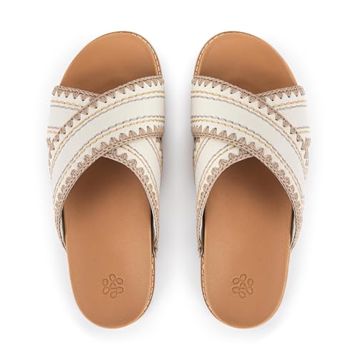 The Sak Penelope Slide Sandal - Women's Flat Fashion Slides with Soft Cushion Sole -Hand Crochet Slip On Sandals for Everyday