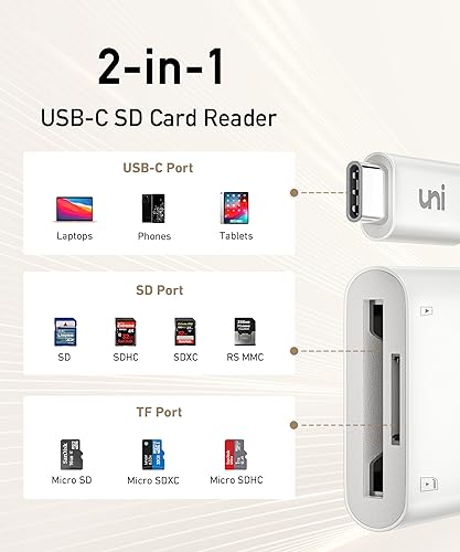Image of uni USB C SD Card Reader, Sturdy Micro SD Card Adapter (Durable Nylon, No Block), Ultra High-Speed USB Type C Camera Memory Card Reader OTG Compatible with Android Galaxy S20, MacBook Pro /MacBook Air