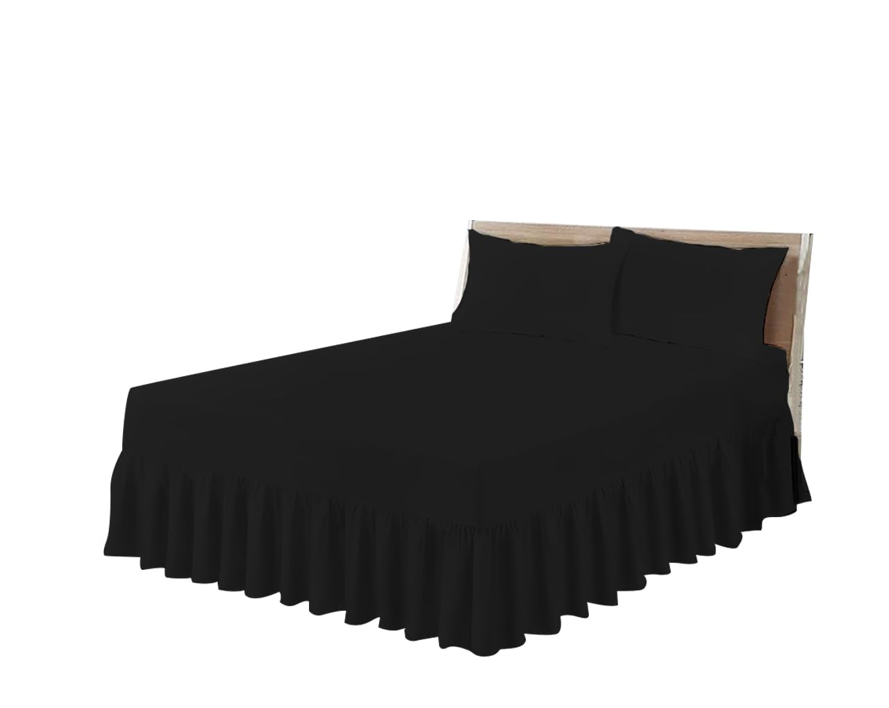 HOME ACE Black King Size Poly Cotton Fitted Sheet Valance