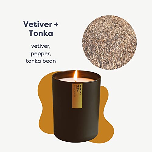 Calyan Wax Soy Wax Candle, Vetiver & Tonka Scented Candle For The Home | Premium Candle With Essential Oils | 10.2 Oz 50 Hour Burn Time | Soy Candle In Matte Black Jar, Gift For Men #TOP2
