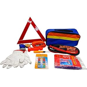 11-in-1 Car Emergency Tool Set Breakdown Assistance Set Car Safety Kit Breakdown Tool Set with Storage Bag, Jumper Cables, Tow Rope, Warning Triangle, Flashlight, Safety Hammer etc