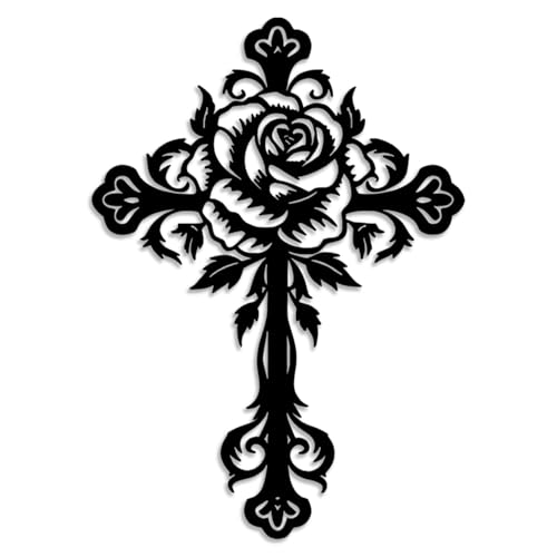 LIYOUYA Metal Rose Cross Wall Decor - Modern Room Decor Black Cross Wall Art Home Decor for Living Room, Bedroom, Dining Room, Porch (Black)