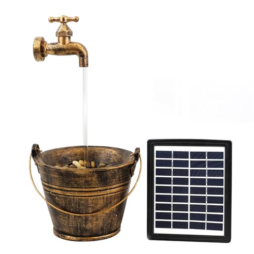 GEEZY Solar Water Features for the Garden – Outdoor Bucket Tap Fountain with LED Lights – Solar Powered, Self-Contained – Easy Setup, Cascading & Tranquil – Ideal for Garden, Patio & Balcony Decor