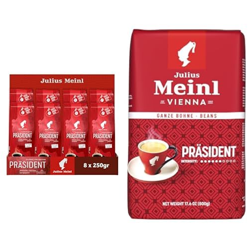 Julius Meinl President Blend Öğütülmüş Filtre Kahve, 250 g x 8 Adet ve Julius Meinl President Çekirdek Kahve, Orta Kavrulmuş, Classic Aromalı, 500 g