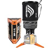 Jetboil Zip 0.8L Portable Fast Boil Stove with Easy-Turn Knob Igniter for Backpacking and Camping, Propane/Isobutane Burner with Cooking Cup, Carbon