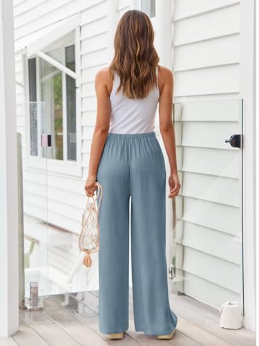Image of LILLUSORY Women's Linen Summer Palazzo Pants Flowy Wide Leg Beach Pants with Pockets