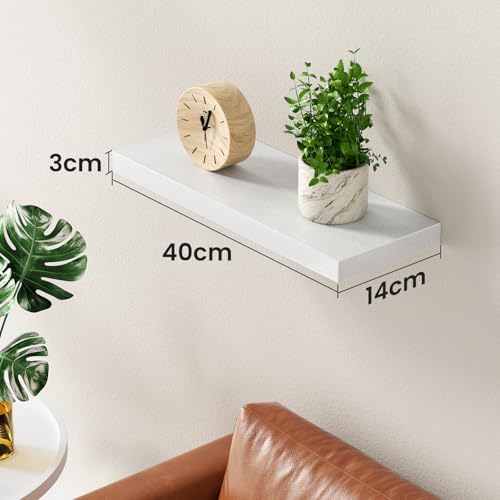 Étagères blanches murales 40cm à fixation invisible pour salon