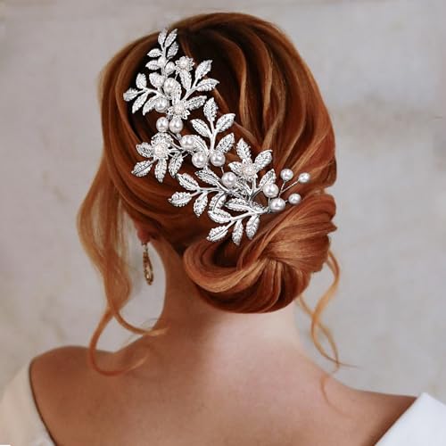 Peigne à cheveux de mariage argenté pour coiffure de soirée chic et bal - 5