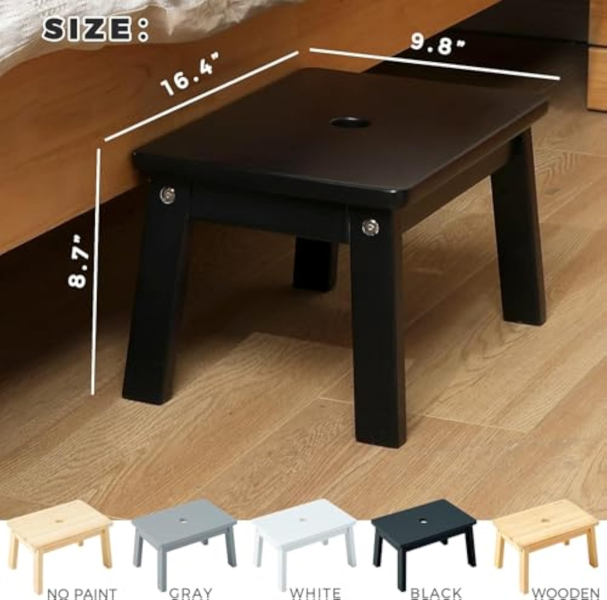 Premium Black Wooden Step Stool for Kids, 150 KG Load
