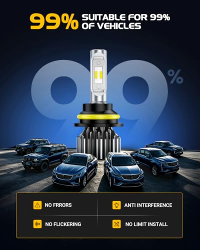 Image of 9007 LED Bulb 70000LM 1000% Super Brightness HB5 Light Bulbs, 6000K Cool White 9007 /HB5 Bulbs, Long-Term Extended Lifespan with Smart IC, Pack of 2