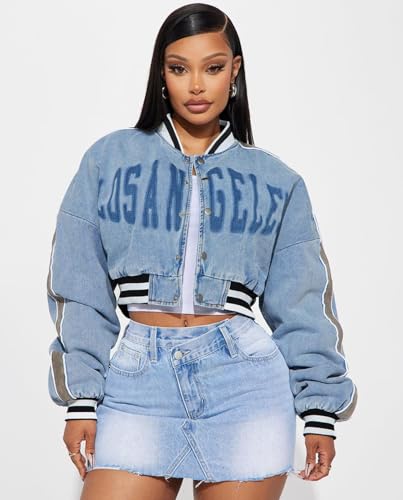 ksotutm Women's Cropped Varsity Jacket Letterman Baseball Jacket Fall Causal Coat Plus Size Jacket2