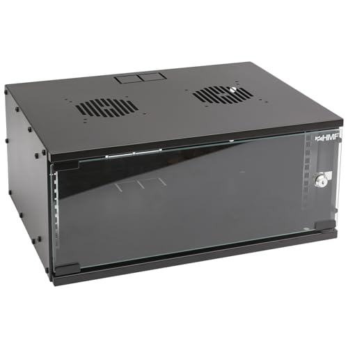 HMF 65704-02 Nätverksskåp, serverskåp 48 cm (19 tum), 4 HE, 400 mm djup, glaslucka, svart