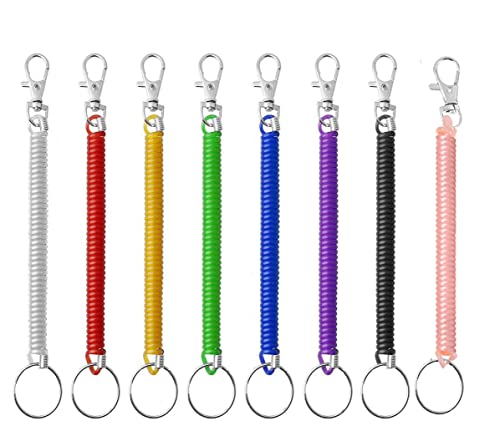 KAIAIWLUO Spiral Keyring,8 Pack Stretchy Keychain Coloured Spring Key Rings Retractable Key Chain for Keys Torch Pliers School Work Plastic