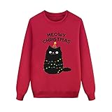 Babysachen Neugeborene Passendes Weihnachts-Sweatshirt mit Katzen-Print, Pullover, Shirt, Top-Urlaub Jumpsuit Kinder Mädchen 128 (Red, S)
