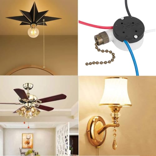 Image of 2PS Ceiling Fan Switch Zing Ear ZE-208s E89885 3 Speed 4 Wire Pull Chain Switch Fan Light Switches Replacement Part with 4 Pre-Installed Wires(Bronze Chain)