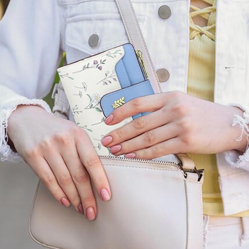 Image of Farcauo Wallet Women Small Wallets for Women Cute Blue Women's Card Wallets Kawaii Flower Thin Womens Wallet for Ladies