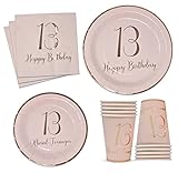 13th Birthday Party Supplies Tableware Set 24 9' Paper Dinner Plates 24 7' Plate 24 9 Oz Cup 24 Lunch Napkins for Girls Thirteenth Official Teenager Happy B-day Parties Pink Rose Gold Disposable Decor