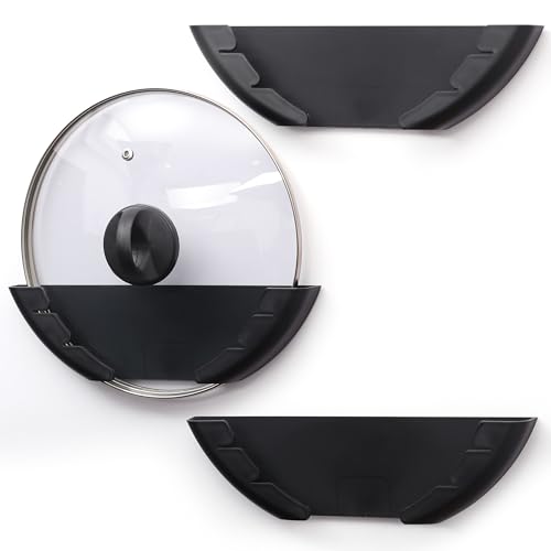 BELLE VOUS (Lot de 3 Support Couvercle Casserole en Plastique - Pour Couvercles de 15 à 32 cm - Rangement Couvercle de Casseroles Auto-Adhésif pour Maison,...