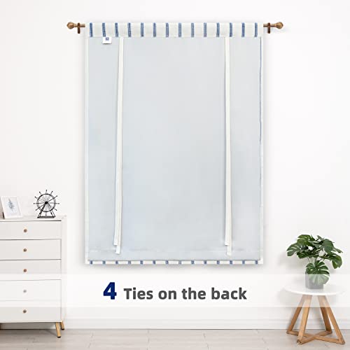 Driftaway Farmhouse Linen Blend Blackout Tie Up Curtain For Kitchen Vertical Striped Printed Tie Up Shade For Bedroom Adjustable Balloon Rod Pocket 45 Inch By 63 Inch Navy Blue #TOP2