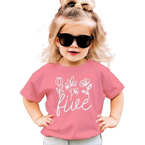 Five Floral 5th Birthday Shirt for Toddler Girls Fifth Birthday Outfit3