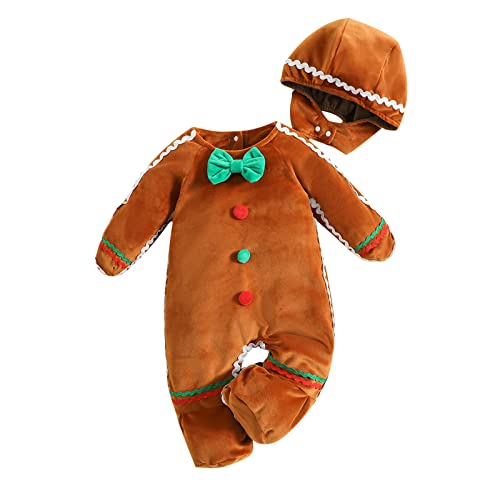 Image of Ayalinggo Newborn Gingerbread Costume Toddler Baby Ginger Bread Outfit Christmas Onesie Footies Romper Long Sleeve Jumpsuit