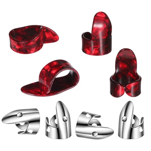 8 Pcs Banjo Finger Picks tainless Steel Banjo Picks Adjustable Finger and Thumb Pick for Guitar Silver Agate Color